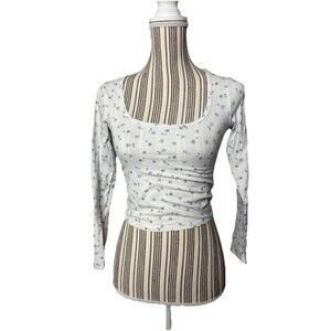 Hollister Brown Ditsy Floral Fancy Cuite Long Sleeve Crop Baby Tee Top SMALL